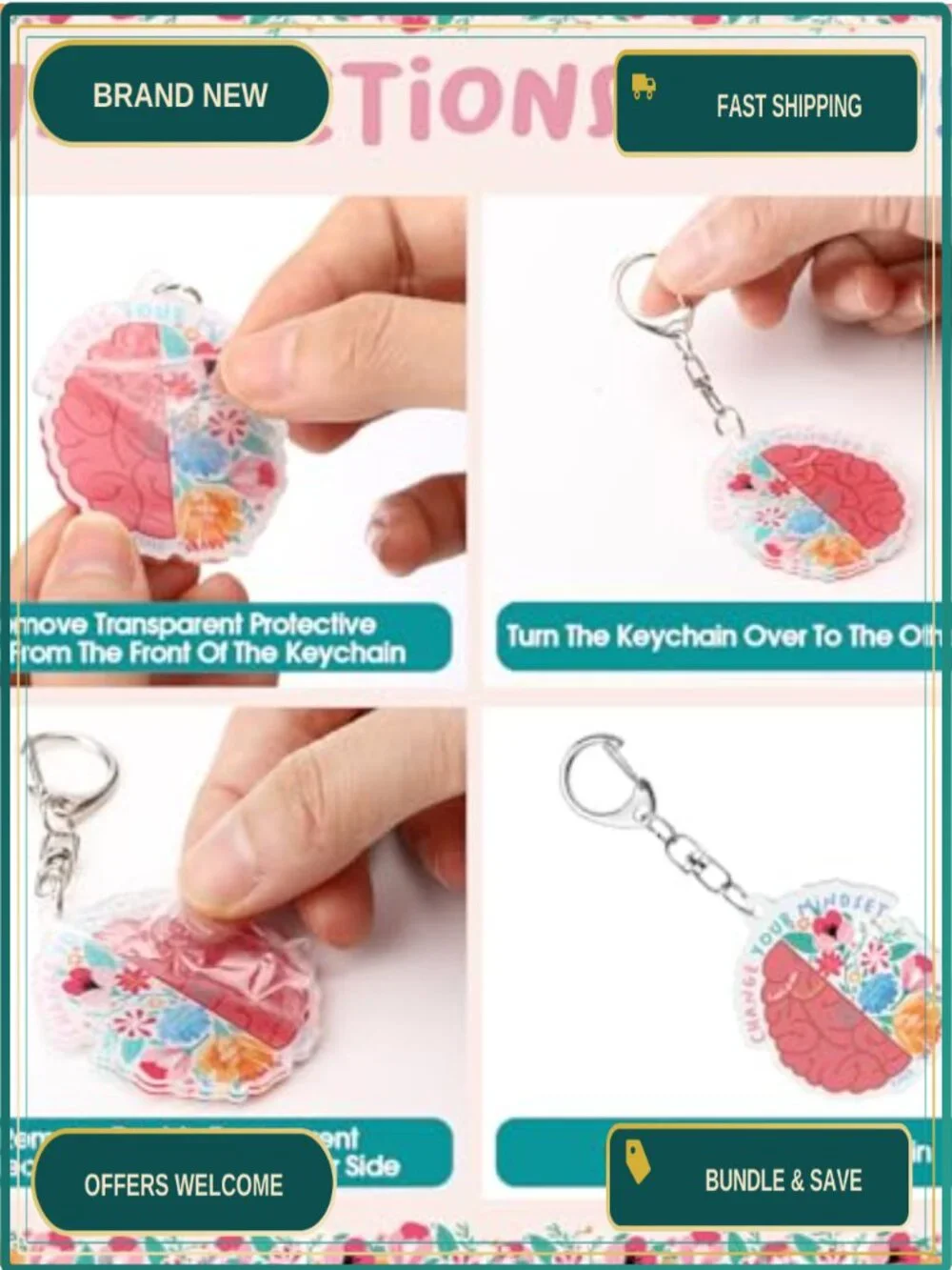 50 Acrylic Growth Mindset Keychains with Inspirational Cards - Motivational